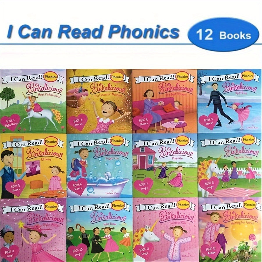 TEMU 12 Books Phonics Book - Featuring Short And Long , English Pocket Book Bedtime Story Reading English Learning Educational Book For Early Readers