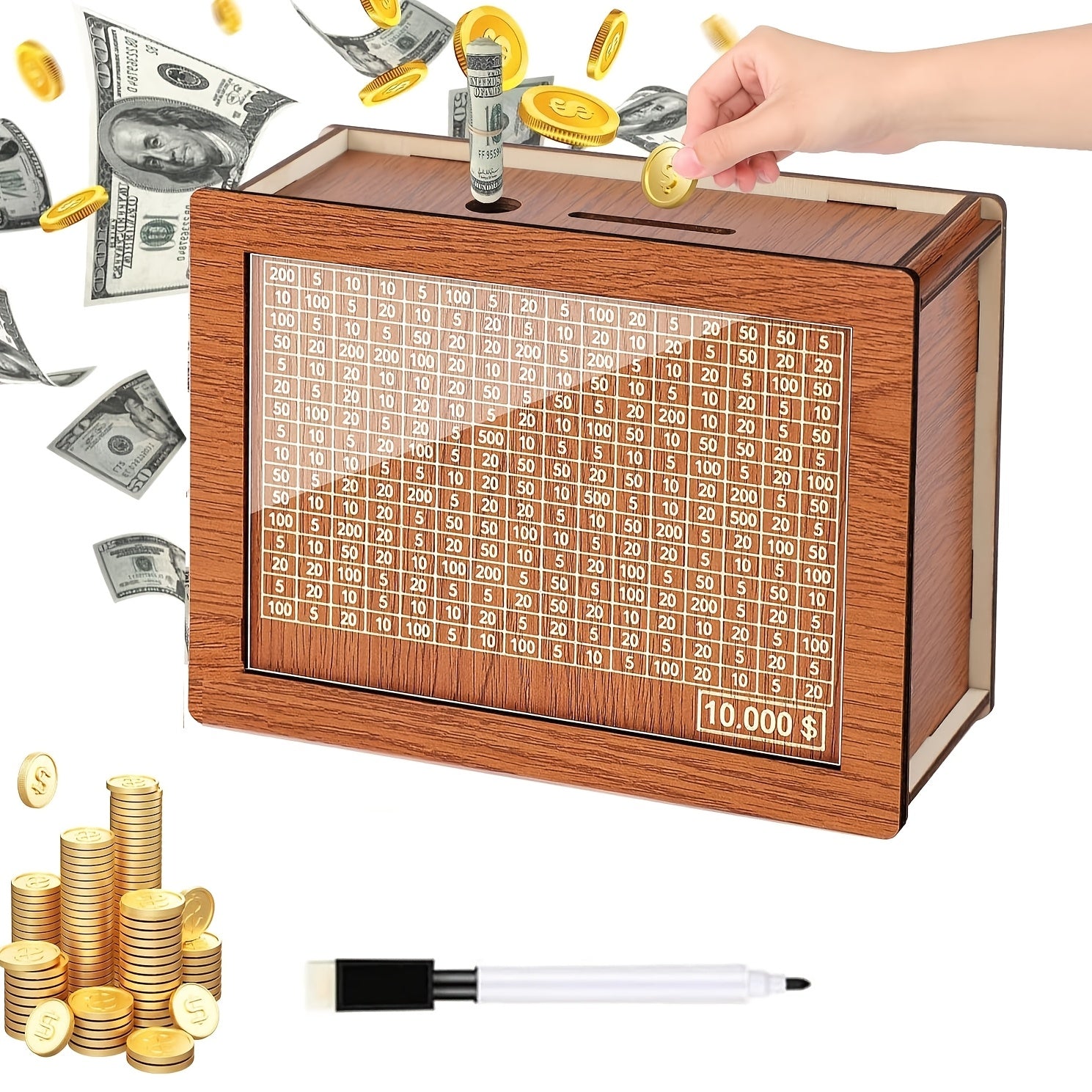 TEMU Vintage Wooden Money Saving Box With Puzzle Numbers - Handcrafted Deposit Tank For & Savings Goals, Penny Bank, Savings Money Box, Interactive