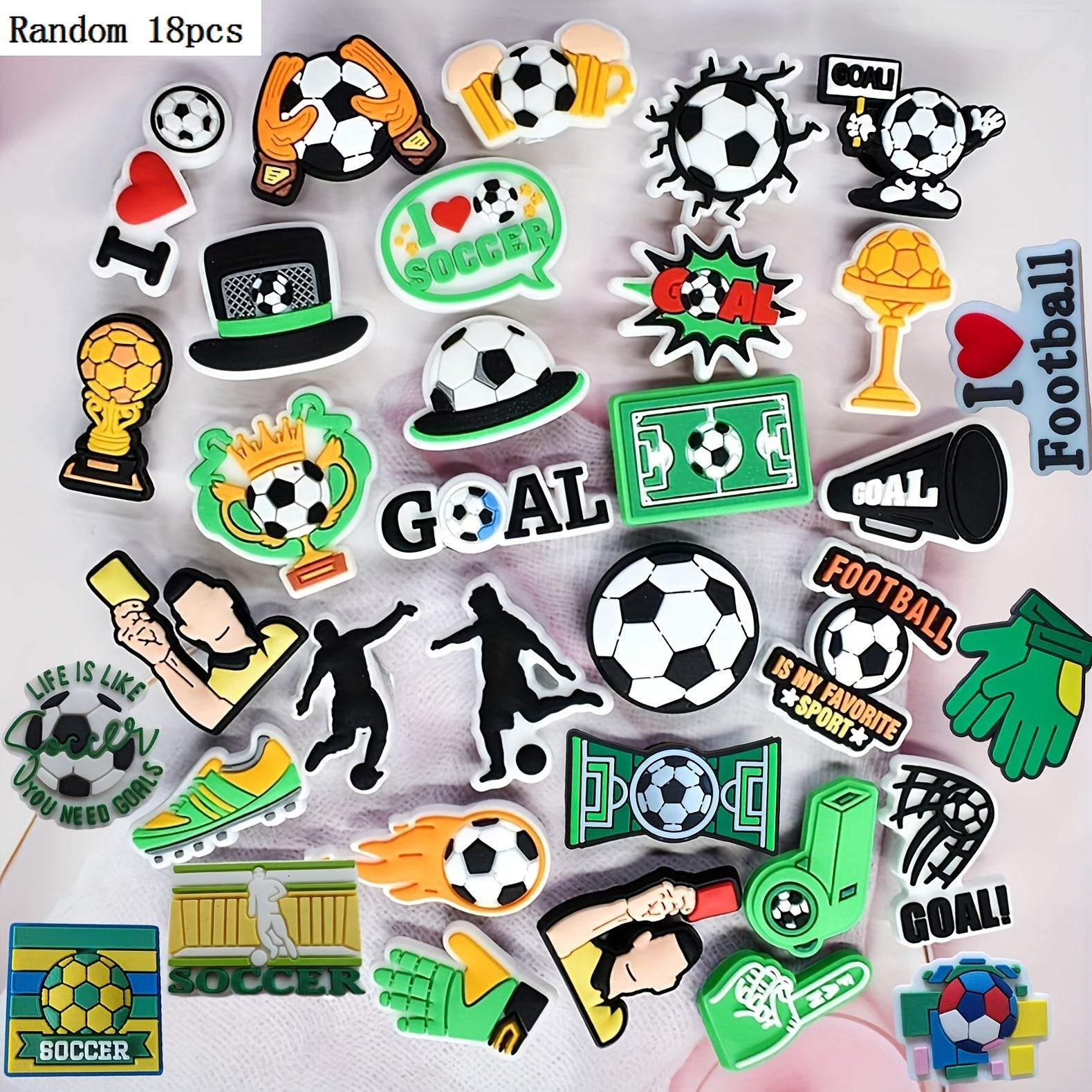 TEMU 18pcs-set Soccer Football Series Shoe Decoration Charms For Slides, Sandals, Diy Shoe Accessories For Holiday Gift, Party Favors