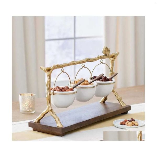 Branch Gold Dishes Plates Oak Snack Bowl Stand Christmas Candy Decoration Display Home Party Specialty Rack 5743 Q2 Dhx2t