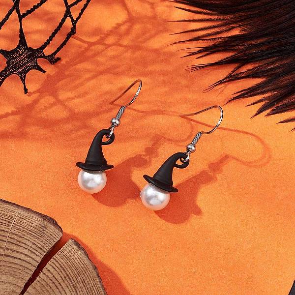 Boucles d'oreilles pendantes en alliage avec chapeau de perles et coquillages sur le thème d'Halloween