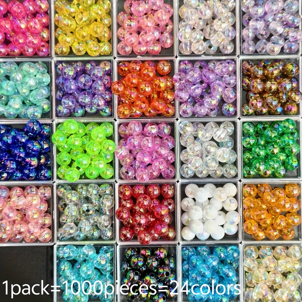 TEMU 1000pcs 24 Colors 6mm Colorful Acrylic Round Beads With Straight Hole Ab Glossy, For Diy Earrings Bracelet Necklace Jewelry Making Supplies Gift