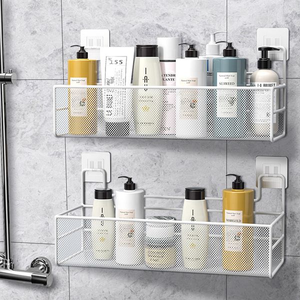 Bathroom Shelves Black Bathroom Shelf No Drill Metal Shower Shampoo Holder Multifunction Storage Rack Bathroom Accessories 230421