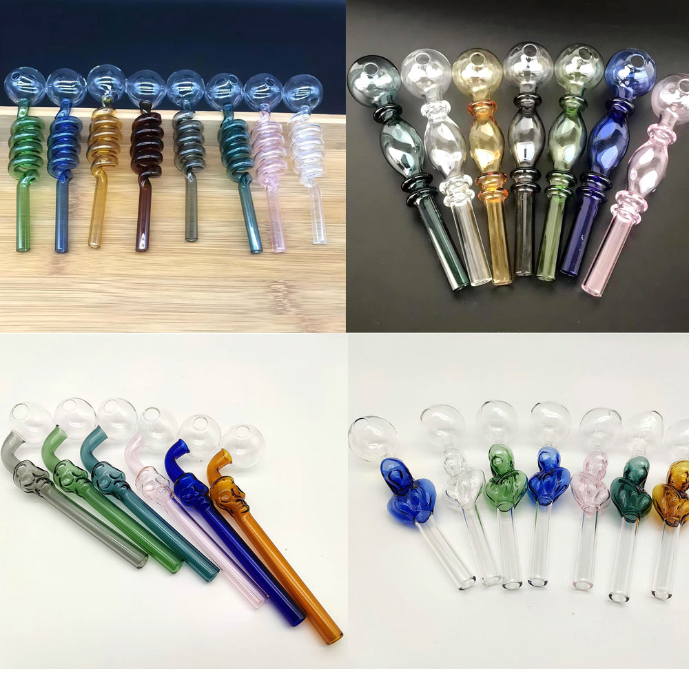 Various Glass Oil Burner Pipes For Tobacco Dry Herb Colorful Water Hand Hold Pipe With Bowl Water Bong Glass Tubes Hookah Smoking Accessories