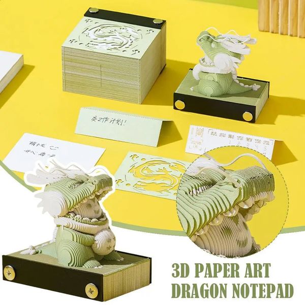 Vases Block 3D Notepad Art Calendar 2024 Cute Dragon Memo Pad Kawaii Sticky Note Blocks Paper Carving Model Gift 231116