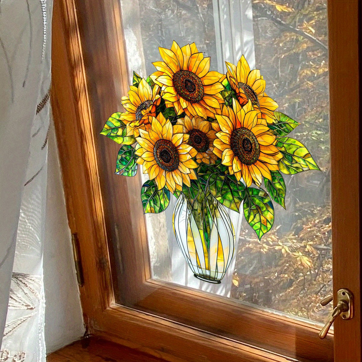 TEMU Creative Plant Sunflower Flower Window Stickers, Electrostatic Stickers, Living Room, Bedroom, Window Display, Background Wall Decorative