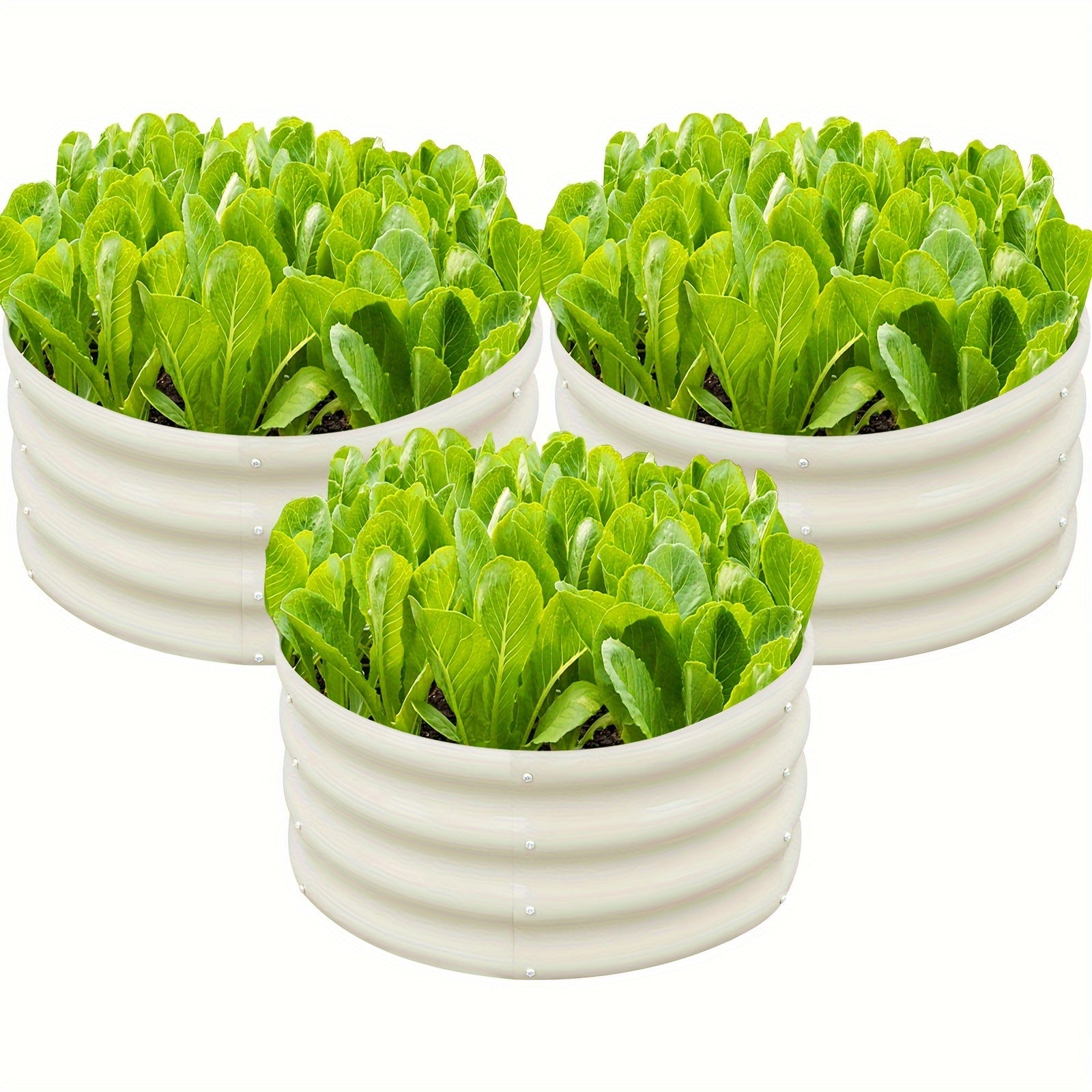 TEMU 3pcs 2x2x1ft Round Raised Garden Bed Kit Outdoor, Large Raised Garden Box, Metal Planter Box For Planting Plants Vegetables, White