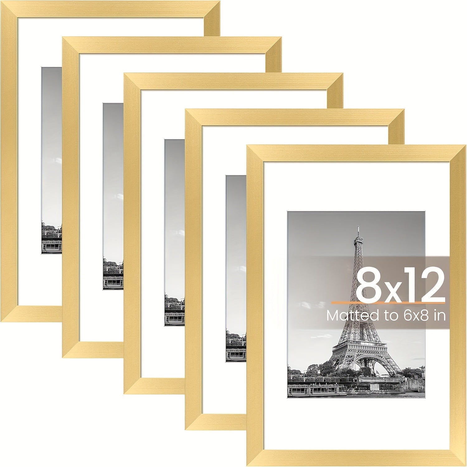 TEMU 5 Pack 8 Inchx12 Inch Picture Frame, Display Pictures 6 Inchx8 Inch With Mat Or 8 Inchx12 Inch Without Mat, Wall Gallery Photo Frames, Golden