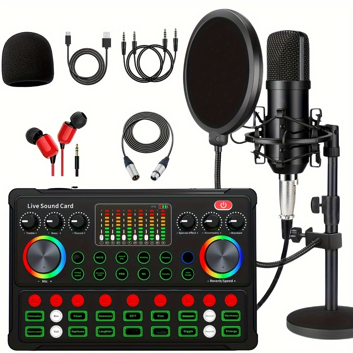 TEMU 1 Set Podcast Equipment Bundle, Wired Microphone, Xlr Podcast Microphone Bundle, Voice Changer With Adjustable Mic Stand, Studio For Smartphone,