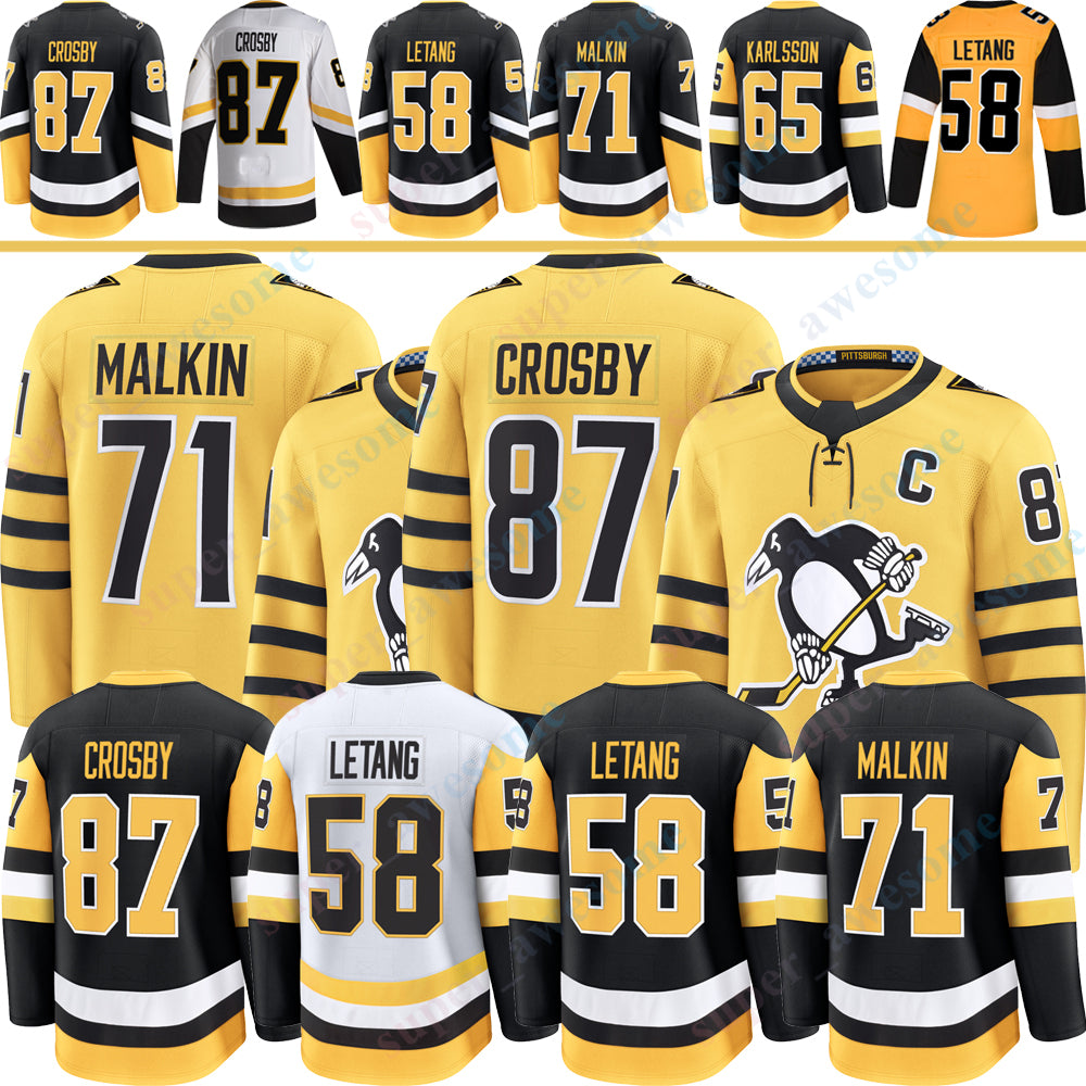 #87 Sidney Crosby pittsburgh hockey jersey penguin jersey 58 Kris Letang Erik Karlsson Evgeni Malkin Bryan Rust Tristan Jarry Mathew Dumba Rutger Mc