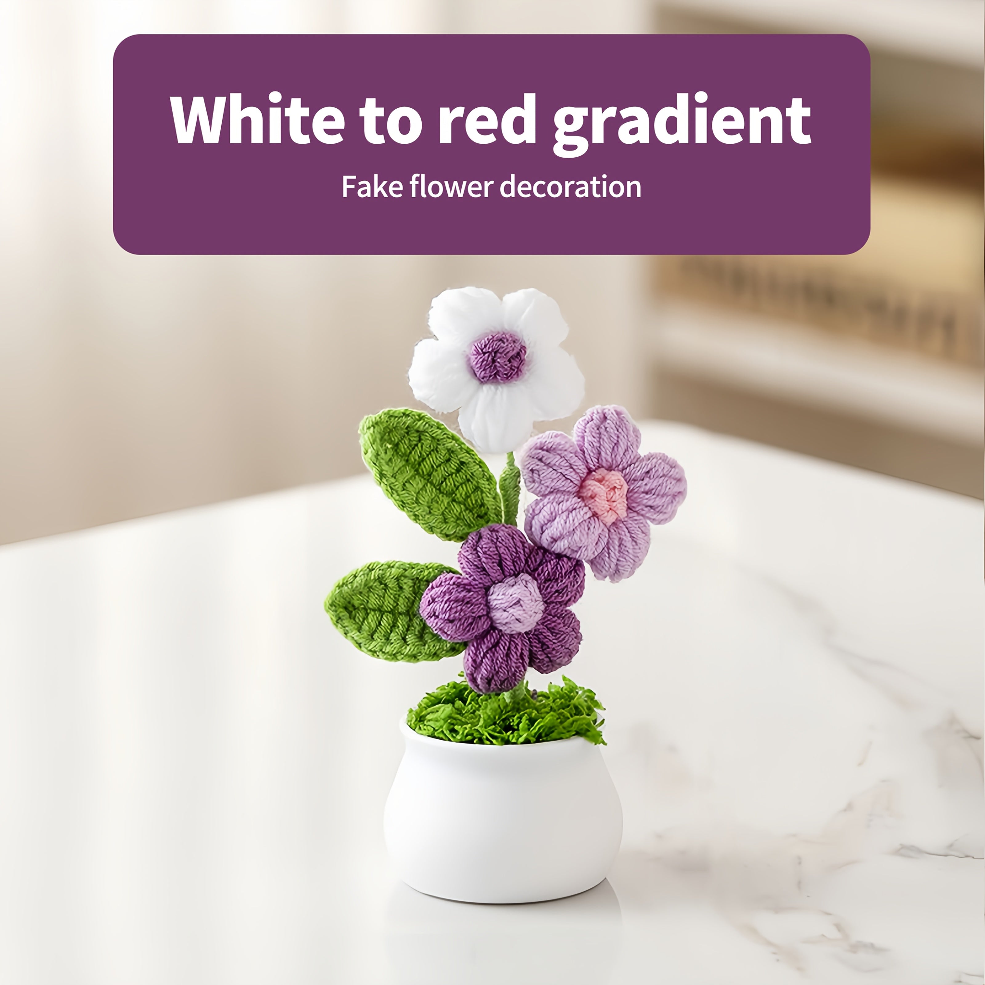 TEMU 1pc Handmade Crochet Potted Plant, Gradient Colorful Flowers, Suitable For , Family And , Suitable For Home Office Decoration, Car Decoration,