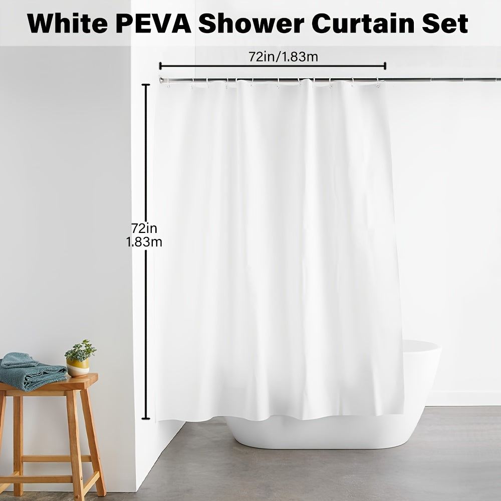 TEMU 8-gauge Peva Shower Curtain Liner With Bottom Magnet, Metal Grommets & Plastic Hooks - High Quality Bathroom Window Design, 72x72 Inch