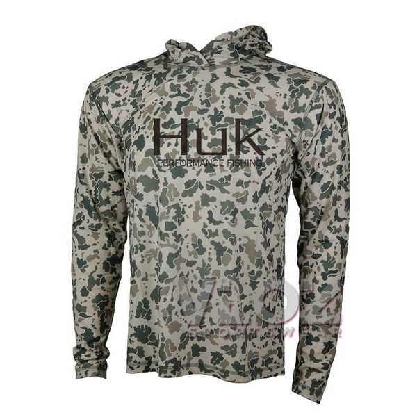 Outdoor T-Shirts Men HUK Fishing Hoodie Long Sleeve Sun Protection Sweatshirt Breathable Quick Dry Camouflage Fishing Clothing Camisa De Pes