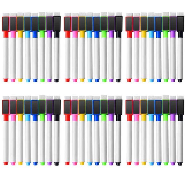 Watercolor Brush s 50-48Pcs Colorful Magnetic Whiteboard Marker School White Board Dry-Erase Fine Nib Pen Kids With Eraser Rubber Writing P2