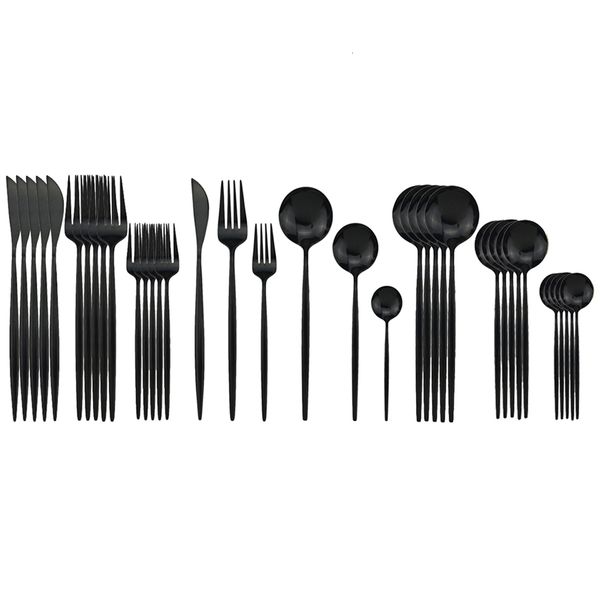 Dinnerware Sets 36Pcs-Set Black Gold Cutlery Set Knife Fork Spoon Dinner Set Kitchen Mirror Tableware Set 304 Stainless Steel Dinnerware Set