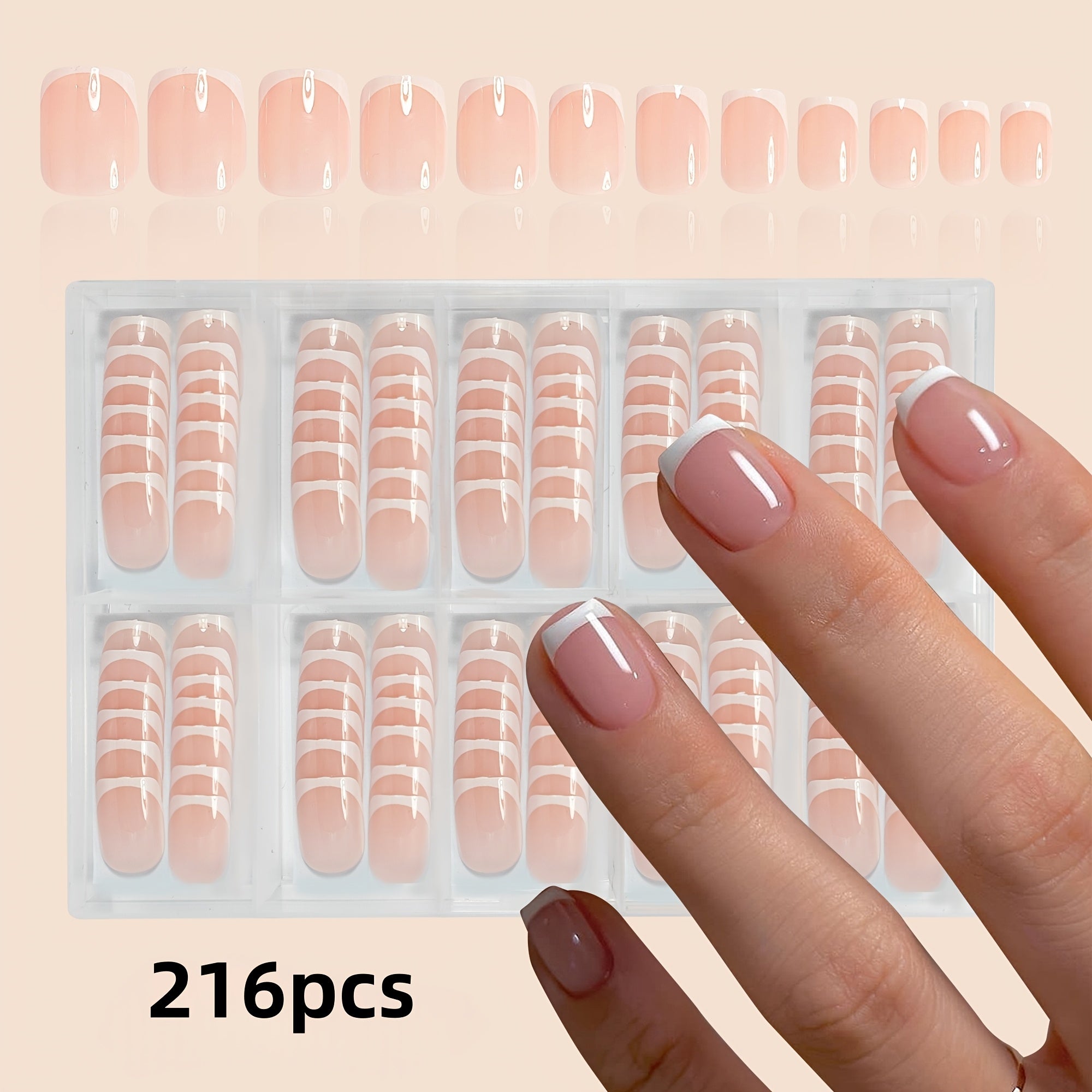 TEMU 216pcs Short Square White French Manicure Nails - Glossy, Nude & -on Nails For Daily Work, Study, And Party Diy - Women, | French Manicure Nails