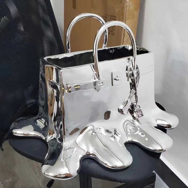 Vases Vases high quality silver Resin Flowers Home Decor aesthetic room decor Wedding desk Ornament Living Room Big Bag Vase J240515 H250116