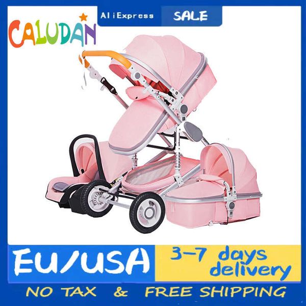 High Landscape 3 in 1 With Seat Pink Travel Pram Car seat and Stroller Baby Carrier Pushchair