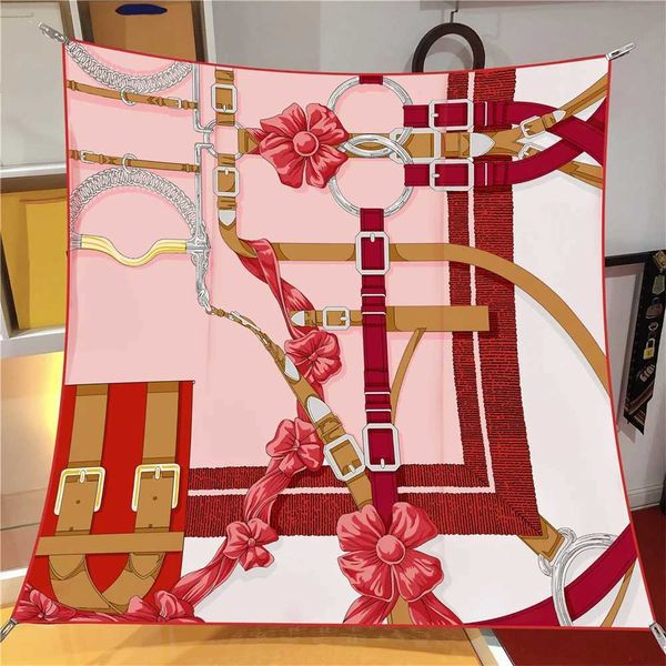 Scarves 90cm Twill Silk Scarf Shawl Luxury Brand Belt Flowers Print Square Scarves Women Hijabs Bandana Foulard Neckerchief Head Scarves Q25