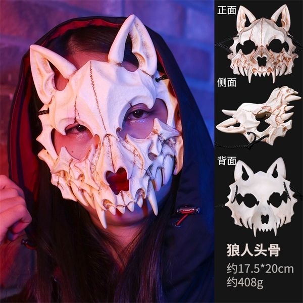 Party Decoration Japanese Anime Dragon God Skeleton Half Face Mask Long Teeth Demon Samurai Halloween Cosplay Costume Prop Halloween Mask 22
