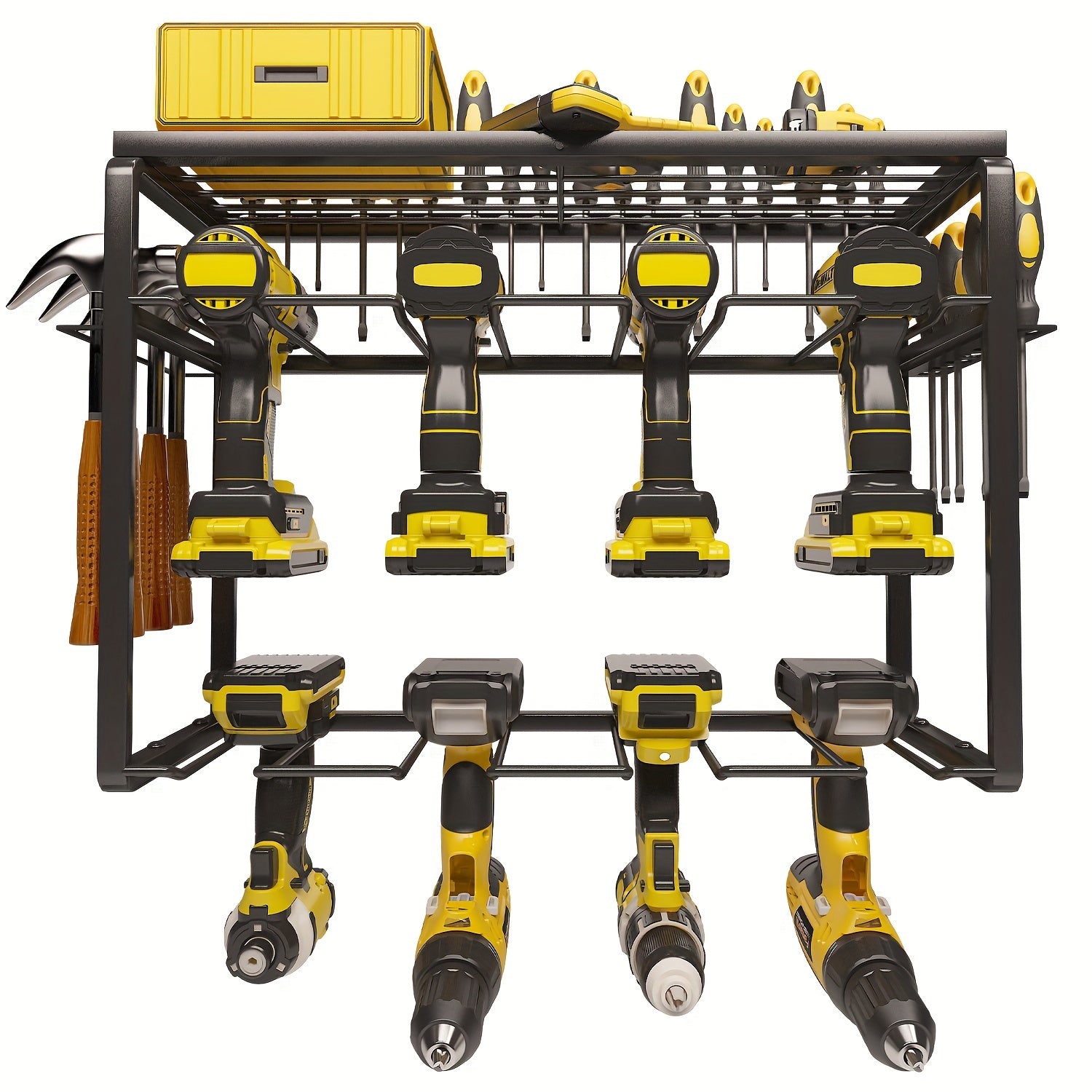 TEMU Heavy-duty Metal Garage Tool Organizer - A Must-have For Home Tool Storage With Multiple Drill Holders, Wall-mounted Floating Racks, Power Tool