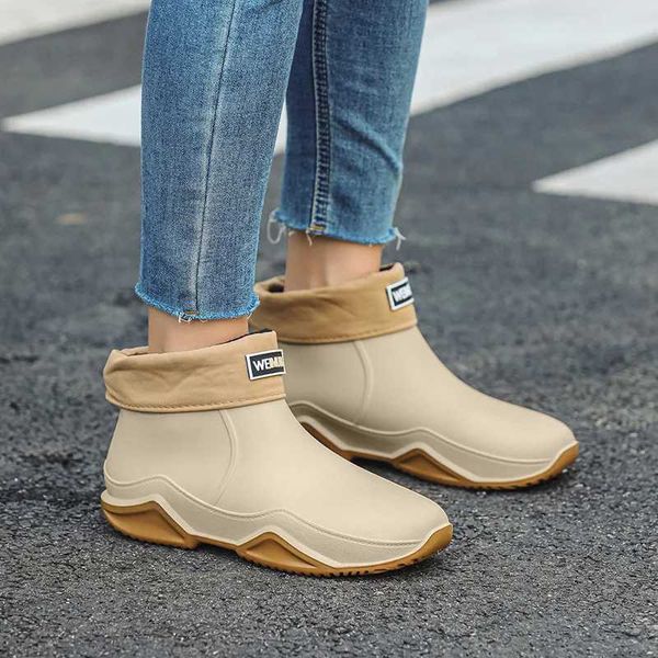 Rain Boots Rain Boots Low Top Couple Rain Boots Mens Non-slip Chef Work Shoe Car Wash Shoes Wear-resistant Add Cotton Cover Zapatos Hombre z