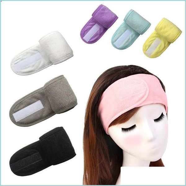 Hair Band Solid Color Sport Nylon Fastener Tape Headband Adjustable Soft Veet Headbands Hair Scarf Band Nonslip Makeup Hairband 30Pc Dh6Od