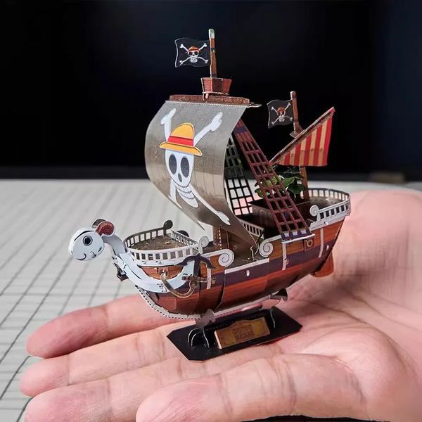 One Piece Anime Pirate Ship 3D Puzzle Steel Model Diy Hand-assembled Metal Model Mini Ornaments Childrens Toys 241230