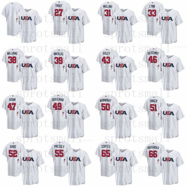 2023 World Baseball Classic WBC USA Jerseys TROUT MULLINS LYNN WILLIAMS MIKOLAS RALEY GOLDSCHMIDT ADAM GRAVEMAN WAINWRIGHT SINGER BARD PRESS