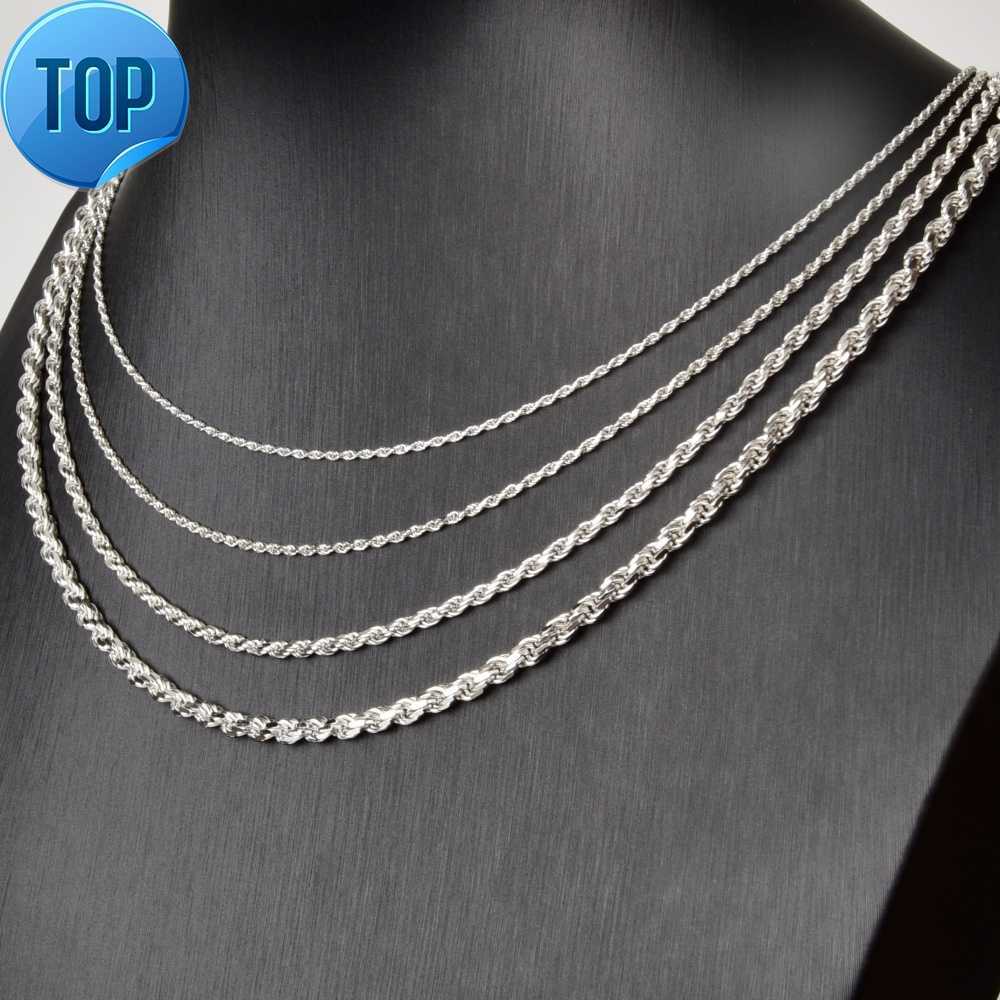 NEW 1.2mm-4mm 925 Sterling Silver Rope Chain Necklace Woman Man Choker Clavicle Diamond Cut Twist Rope Chain 16-22inch