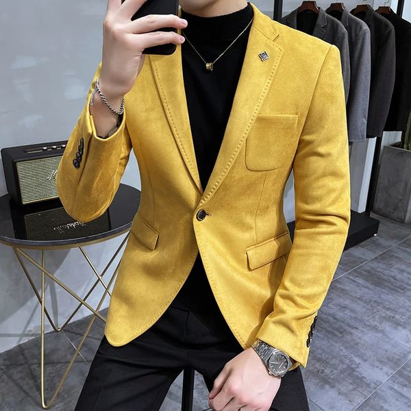 Men&#039;s Suits Blazers Hombre Suit Leather Jacket Men Terno Masculino Men Clothing Deerskin Leather Jacket Blazer Men Casual Slim Blazer 6