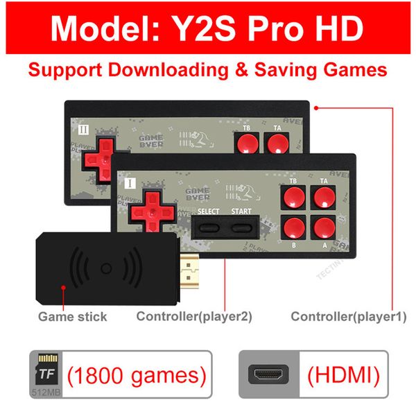 Newest Y2S Game Console Set Mini HD Wireless Double Person Play Games Host Support HD TV Output Includes 1800 Plus Games With 2 Game Control
