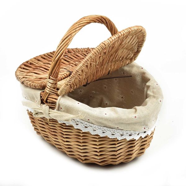 Storage Baskets Outdoor Picnic Basket Woven Wicker Basket with Handle and Cloth Lining for Food Sundry Container Fruit Storage Kitchen Organ