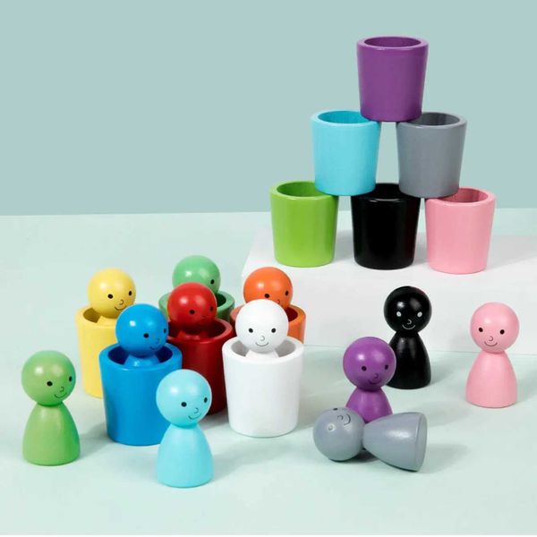 Intelligence Toys Baby Montessori Toy Wooden Toy Rainbow Ball and Cups Classing Games para Aprender Classificação de Cor e Contagem H241116