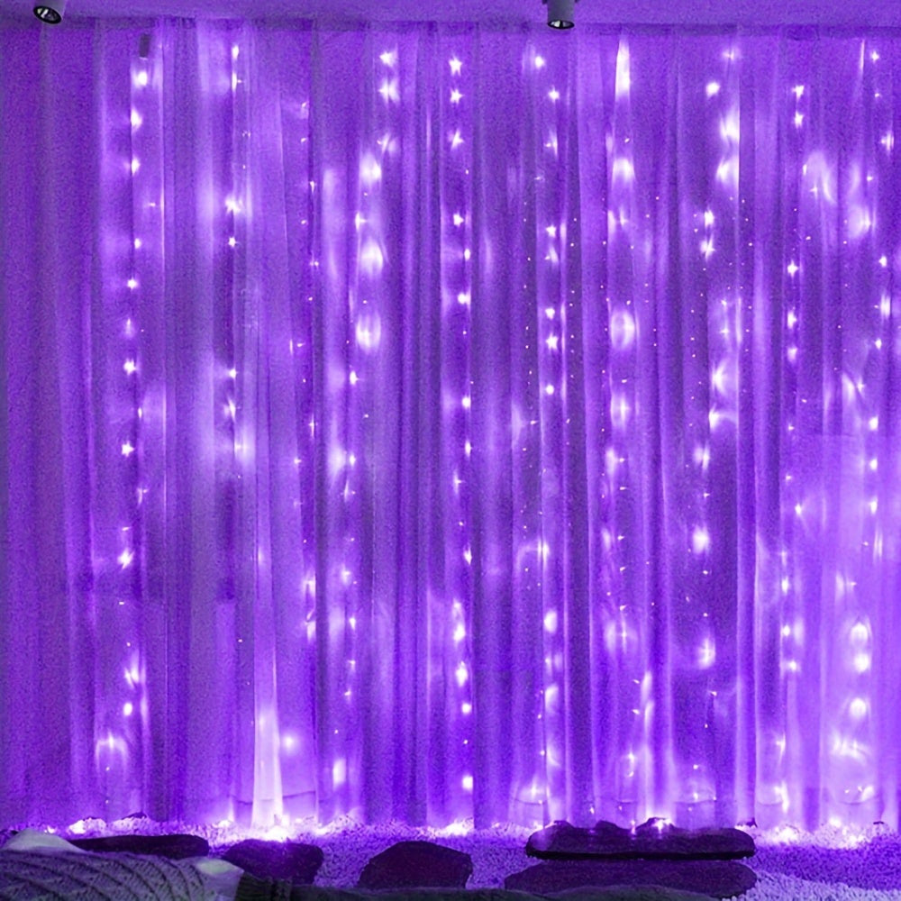 TEMU 1pc Purple Led Curtain Lights, 300led Christmas Curtain String Lights Usb Powered Remote Timer 8 String Lighting, Waterfall Window Lights For