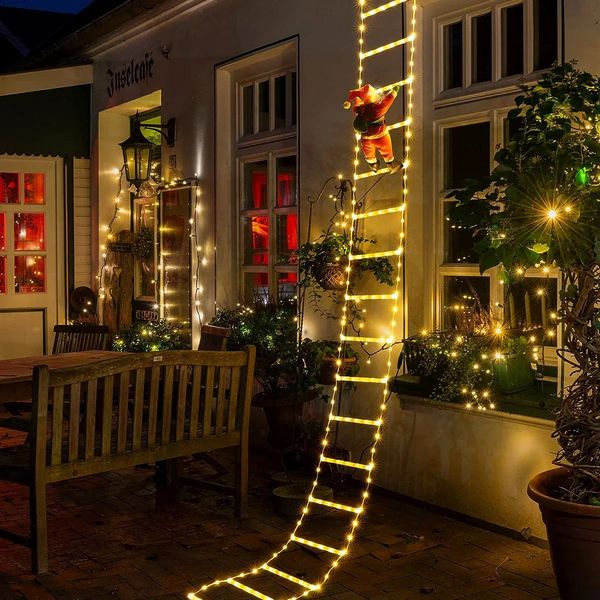 Santa Claus Climbing Ladder Warm Light Christmas Decoration Home Outdoor Garden Cristmas Tree Ornement Year Gift 241121