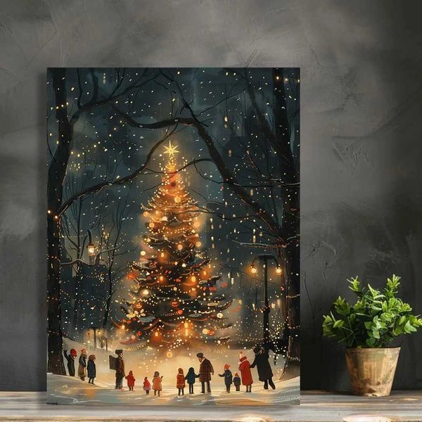 1 piece of New York Christmas tree canvas 12 x 16 inches modern living room and bedroom wall decoration frame home decoration Y250111