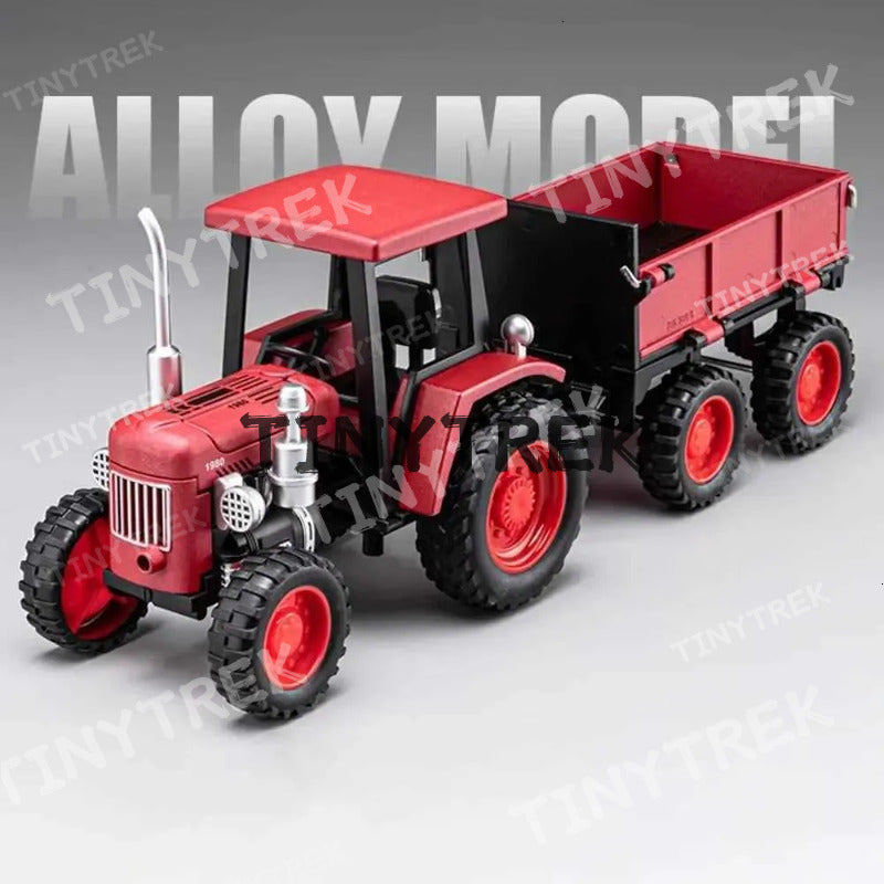 1 24 four-wheel walking tractor toy alloy body rubber tire retro agricultural vehicle model sound light slider gift X241209