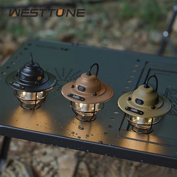 Portable Camping Lanterns Retro Hanging Tent Lamp Waterproof Dimmable Light 1200mAh for Hiking Fishing Emergency Lantern 250210