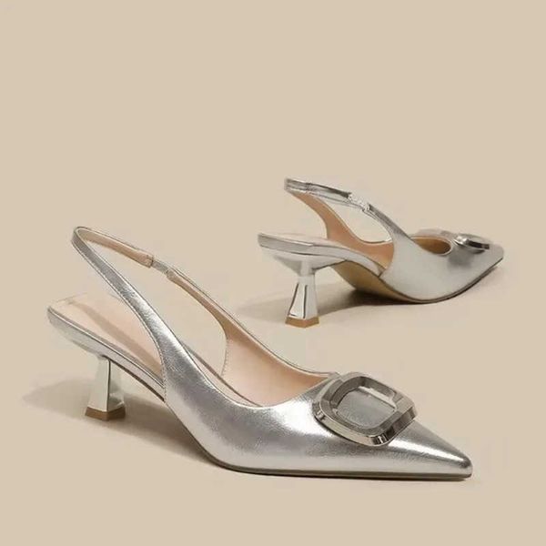 Shoes for Women 2024 Slingbacks Womens High Heels Fashion Dress Pumps Women Metal Decoration Pointed Toe Thin Heel Shoes PumpsC241015