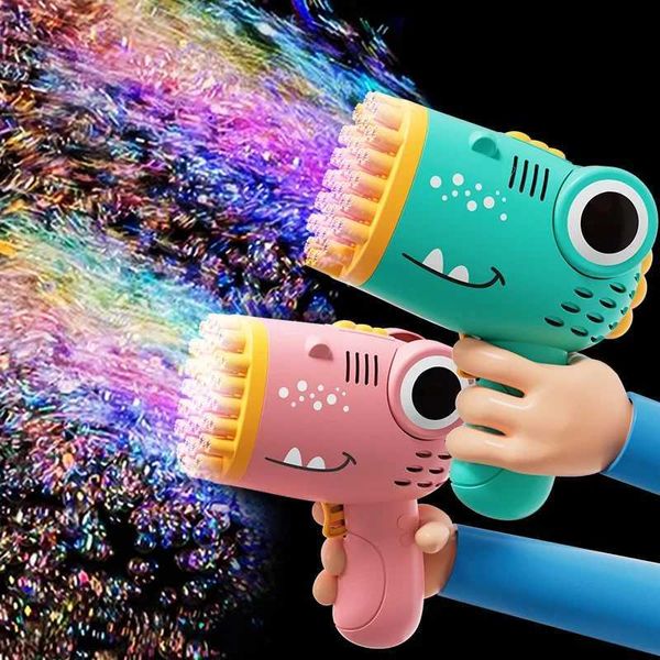 Novelty Games Childrens 40 hole Dinosaur Bubble Gun Toy Summer Soap Water Bubble Machine 2-in-1 Electric Bubble Machine Childrens Gift Toy Q