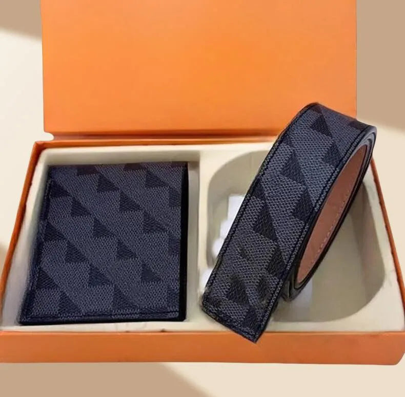 Designer Desinger Wallet Set Full Pattern Genuine Leather Black White Smooth Bukle Cintura 3.8cm Width Thin Jeans Mens Belt Solid Color Daily