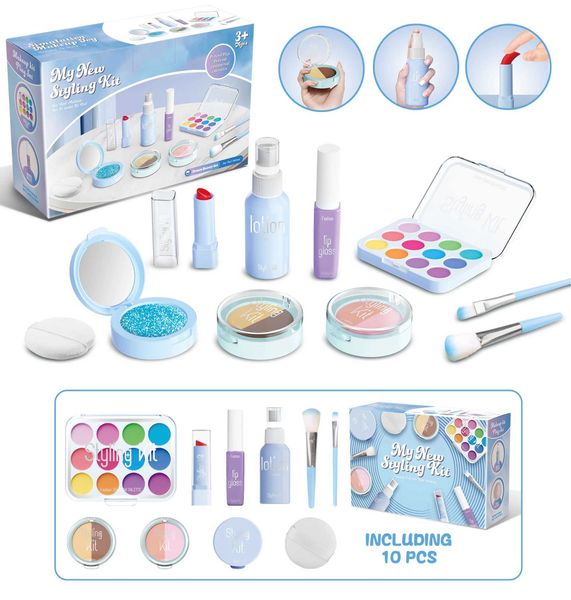 Girls makeup set 10 piece non-toxic toy cosmetics set with eye shadow palette lipstick applicator (non real makeup) Z241128