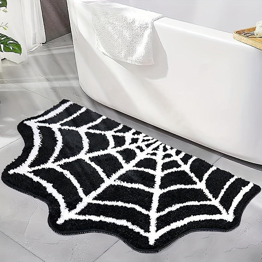 TEMU Web Bath Mat, 31×20" Halloween Bath Mat Non-slip Rugs Spiderweb Rug Machine Washable Goth Bath Mat Area Rugs Gothic Rug For Front Door, Bedroom,