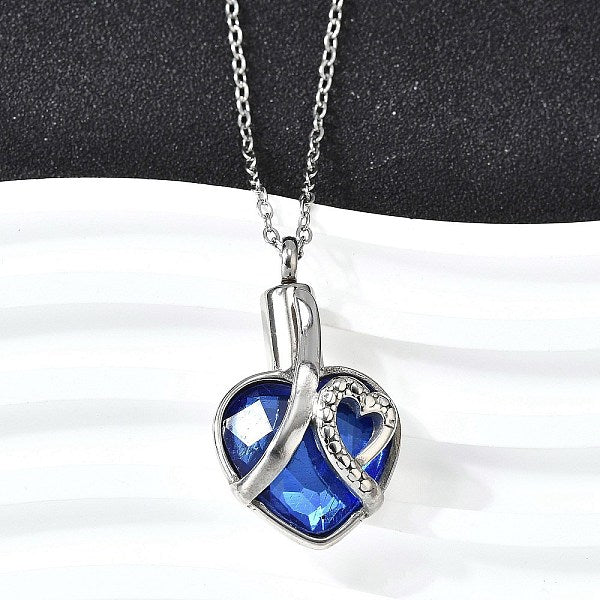 Collares para cenizas con urna de corazón de acero inoxidable 304 y vidrio azul