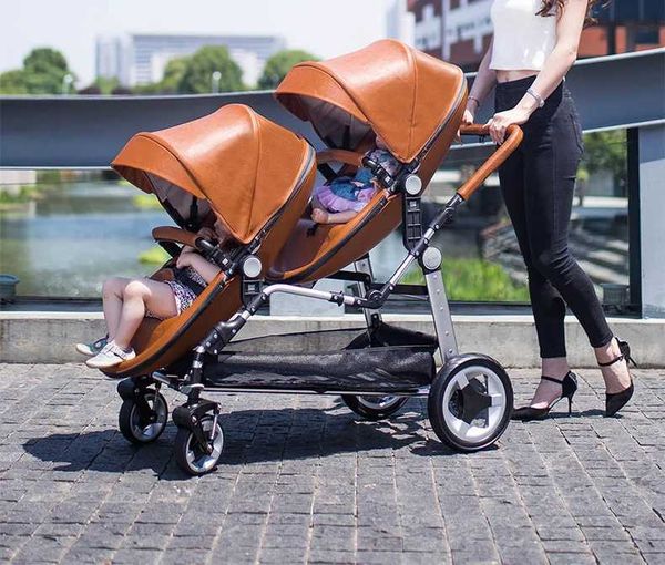 3 in 1 Twin PramFree Shipping Twin Baby Stroller3in1 PU Leather Pram Foldable Twin Baby Carriage Reviserbale Double StollerX250108
