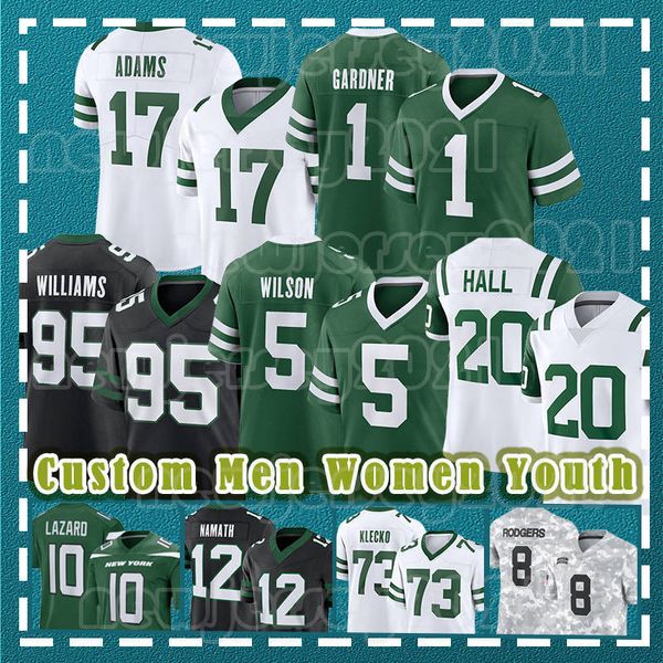5 Garrett Wilsons Football Jersey 17 Davante Adams 20 Breece Hall 1 Sauce Gardners 8 Aaron Rodgers 4 D.J. Reed 99 Will McDonald IV 3 Travis