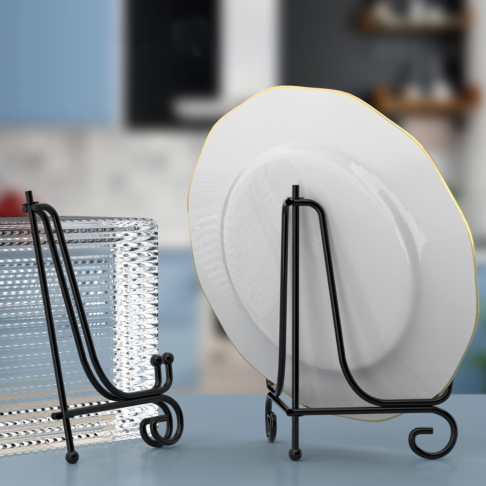 TEMU 4pcs Elegant 5-inch Black Iron Folding Tripod Stand, Multi-functional Metal Holder, For , Photo Frames & Plates