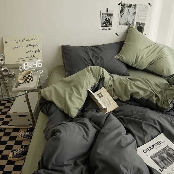 Solid gray matcha colored bedding for adults and children twin beds full size flat bedding pillowcases simple bedding Y240930