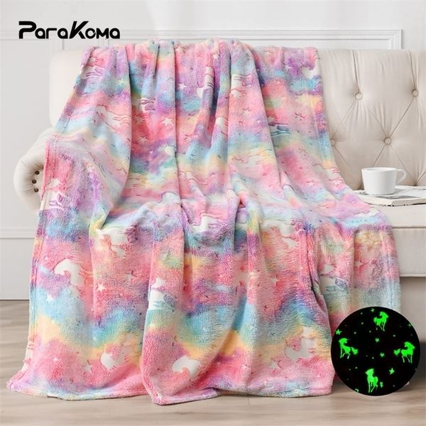 Blanket Glow In The Dark Throw Luminous Unicorns for Girls Super Soft Plush Flannel Christmas Tree 221116